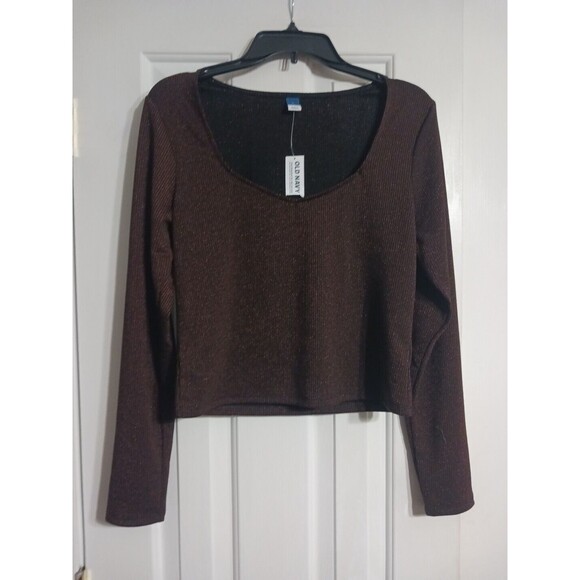 NWT Women's Old Navy Fitted Brown Shine Top Size 2X (20-22)Blouse Sparkle N5 - Picture 4 of 7